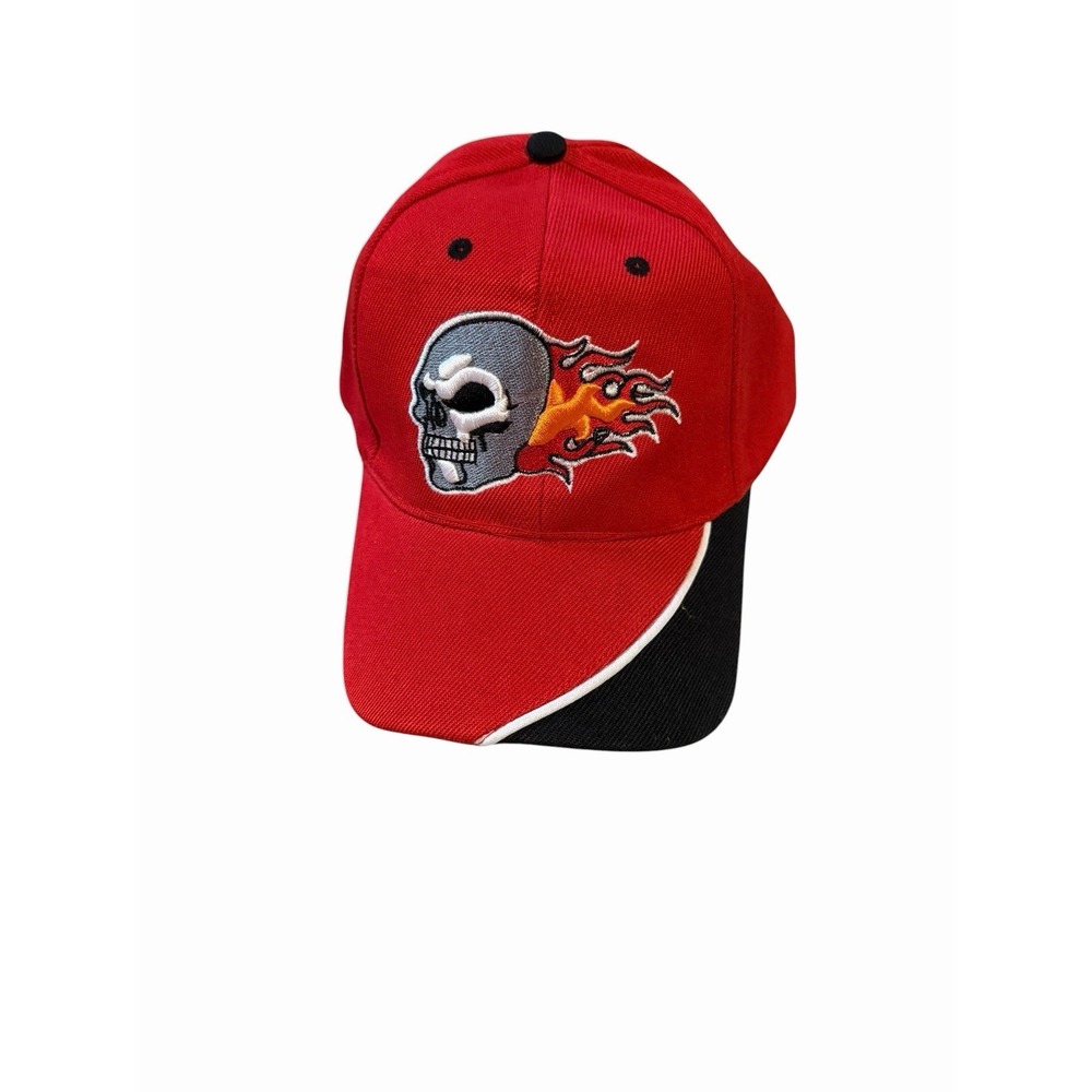 New Men's Baseball Trucker Adjustable Hat SKULL FLAMES red black orange grey